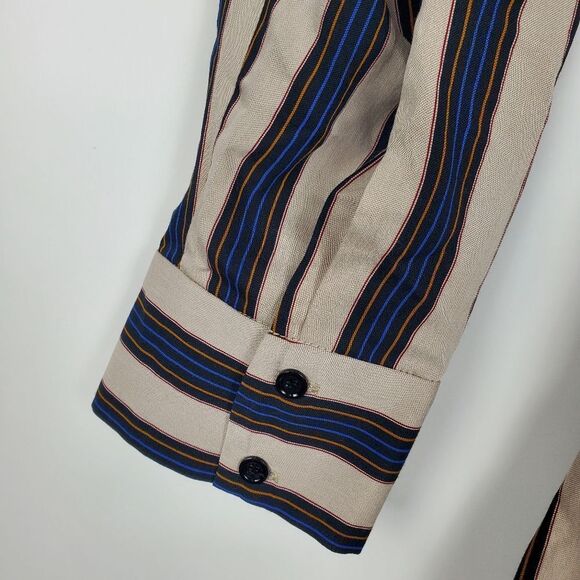 SANDRO Paris VILNA DRESS Striped Beige Collared Long Sleeve Midi Maxi Tie Knot - Picture 8 of 13